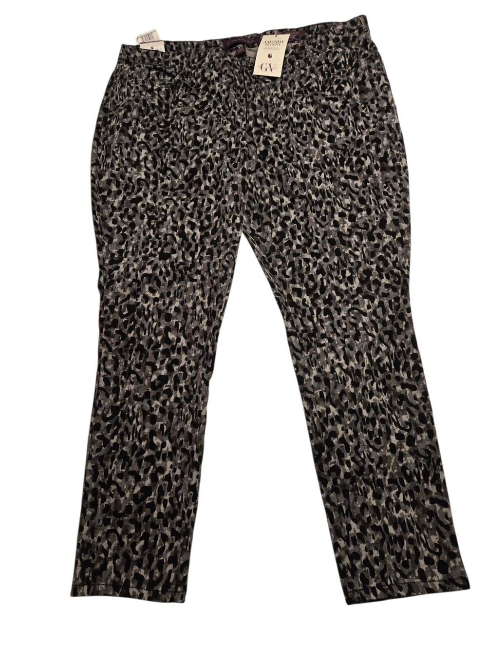 NWT Gloria Vanderbilt Amanda Jeans Size 20 Gray Black Leopard Animal Print High